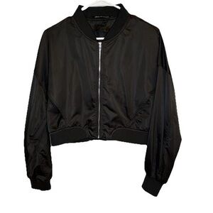 Zara Black Satin Bomber Jacket